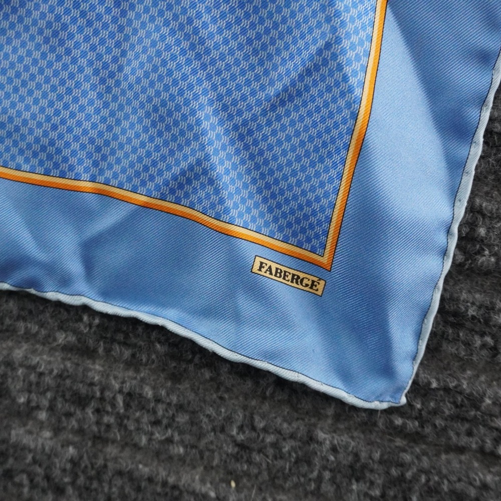 Vintage Faberge Silk Square Scarf Blue Geometric Made in Italy